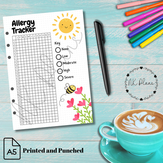 yearly Allergy tracker planner inserts