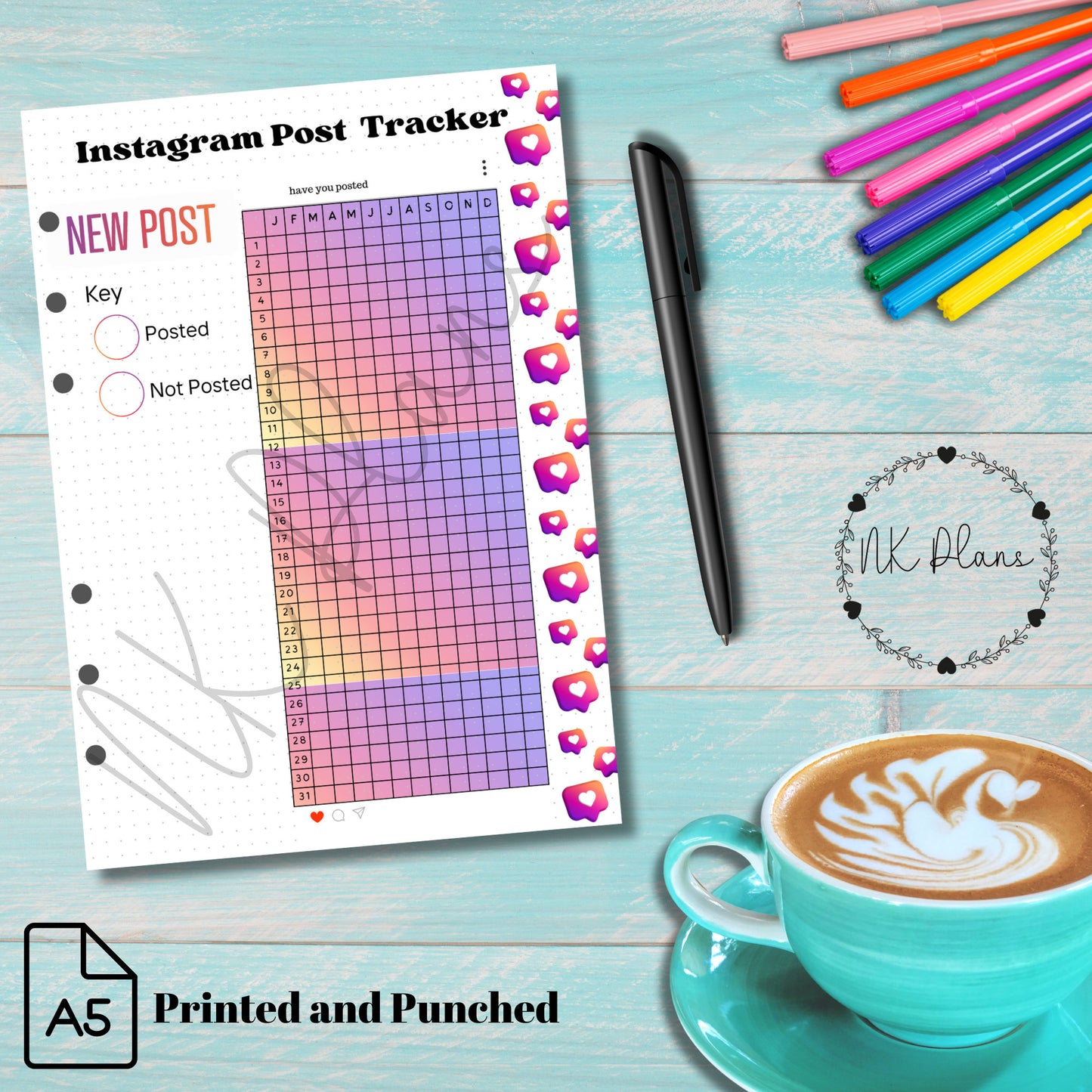 yearly Instagram post tracker planner inserts