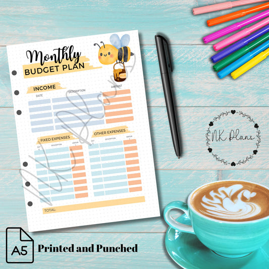 Monthly budget a5 planner insert