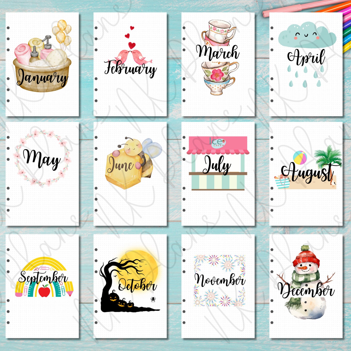 12 months of monthly planner inserts