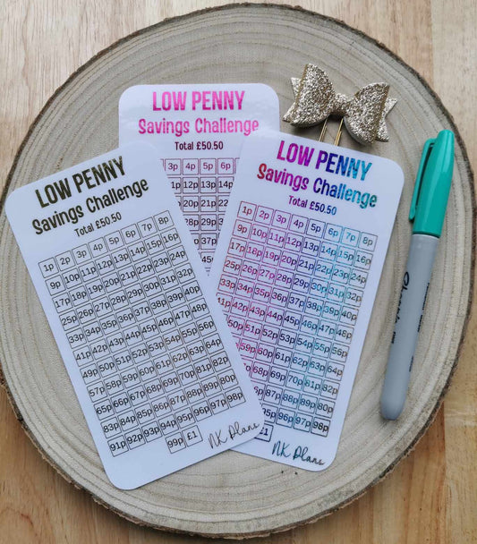 Low penny savings tracker. savings tracker, A6 savings tracker. budgeting.