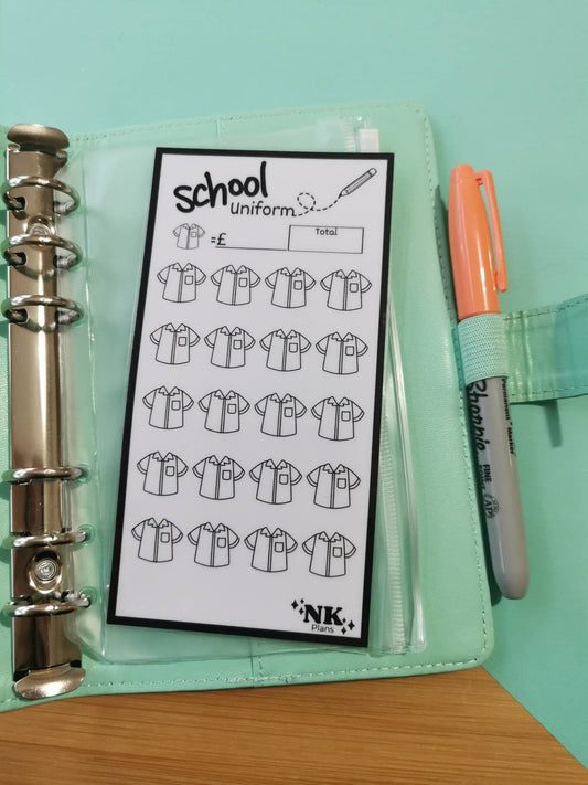 School Uniform savings tracker. savings tracker, A6 savings tracker. budgeting.