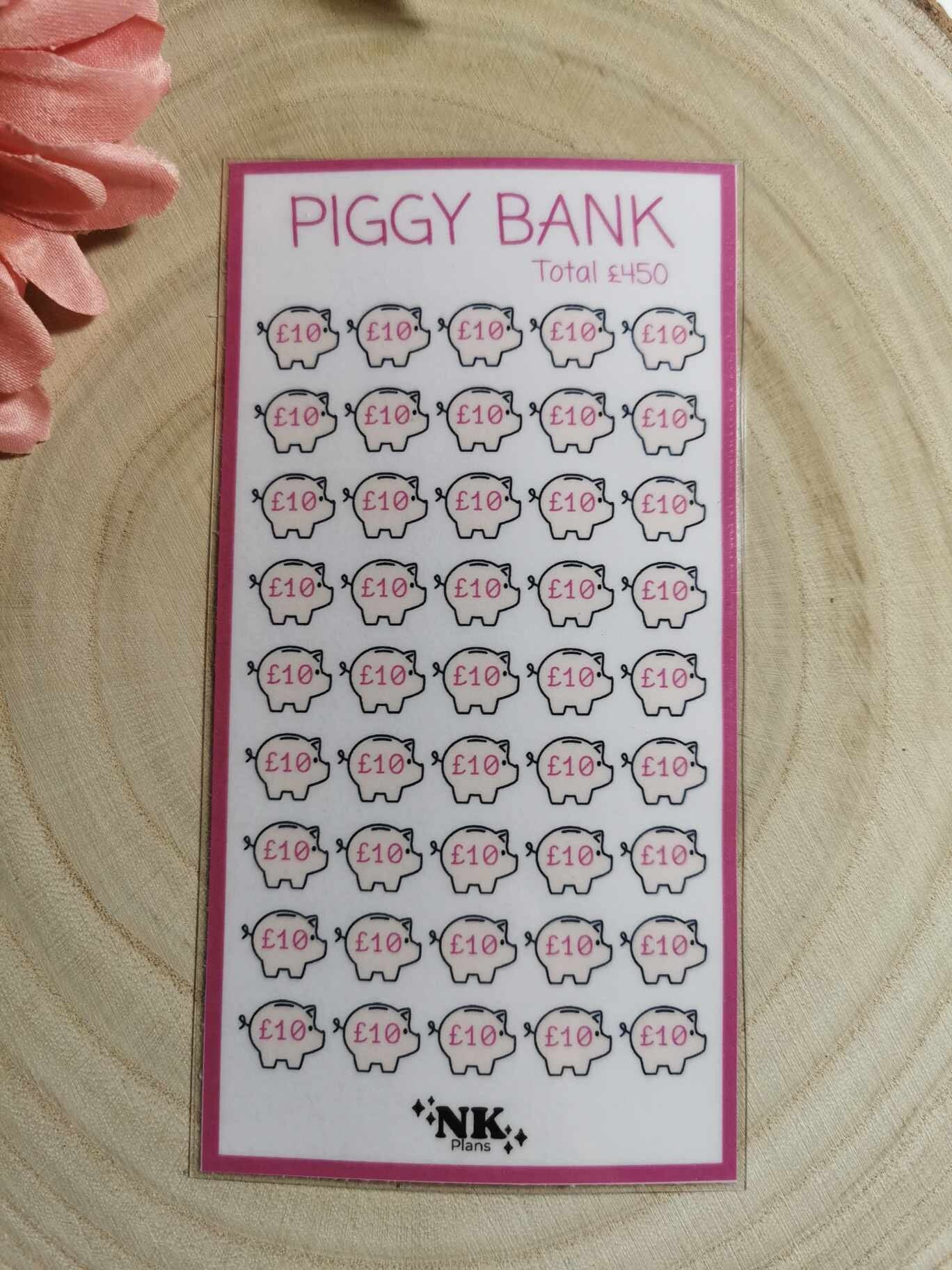 Piggy bank savings tracker. 450 savings tracker, A6 savings tracker. budgeting.