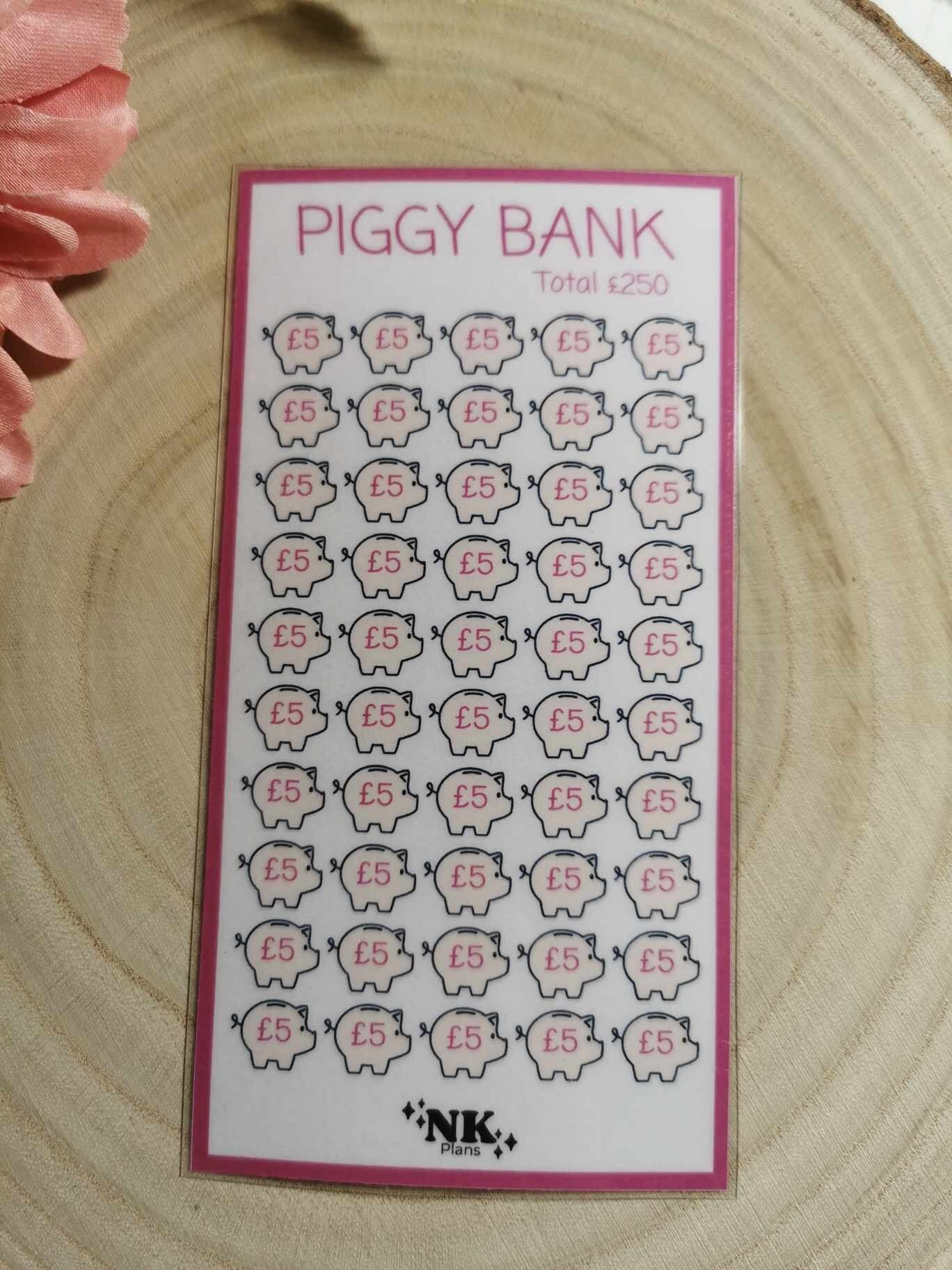 Piggy bank savings tracker. 250 savings tracker, A6 savings tracker. budgeting.