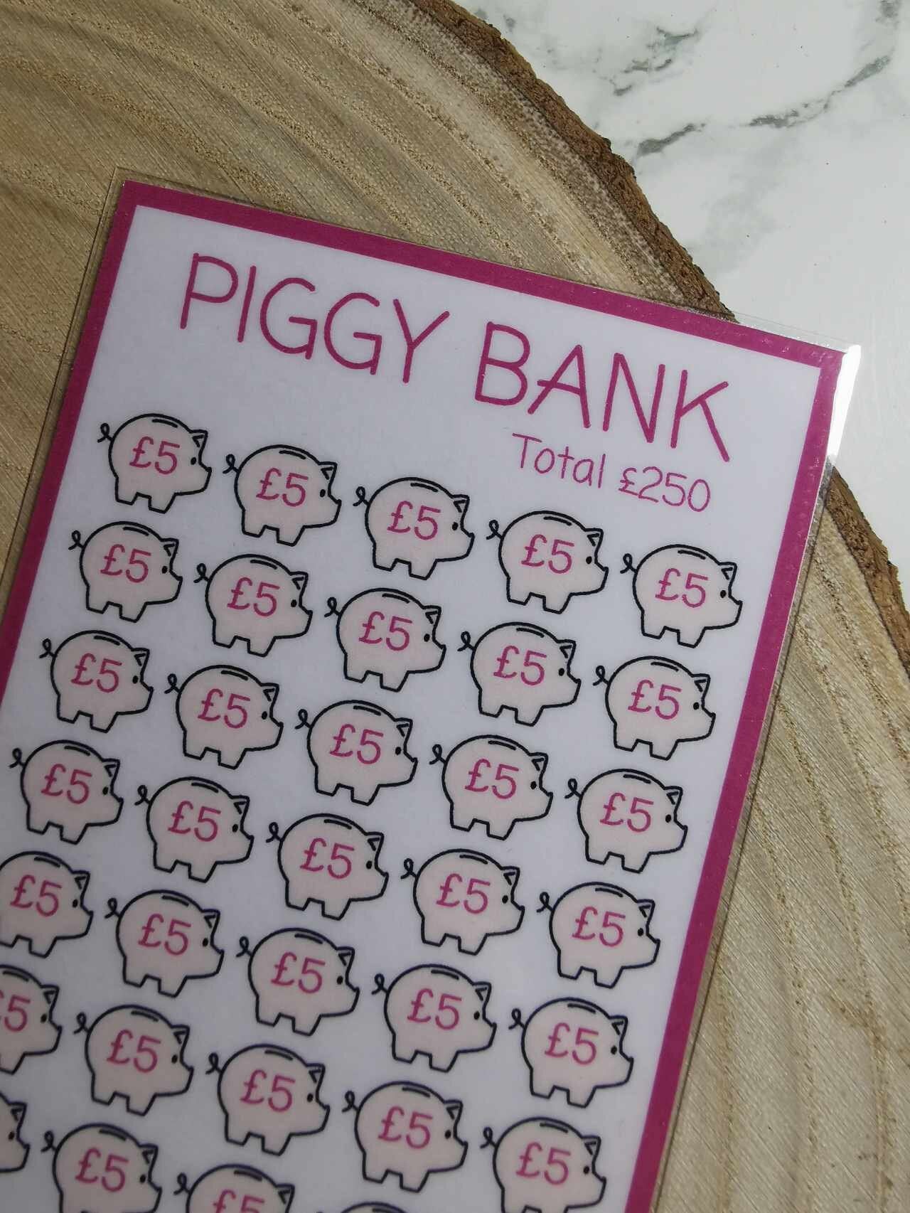 Piggy bank savings tracker. 250 savings tracker, A6 savings tracker. budgeting.