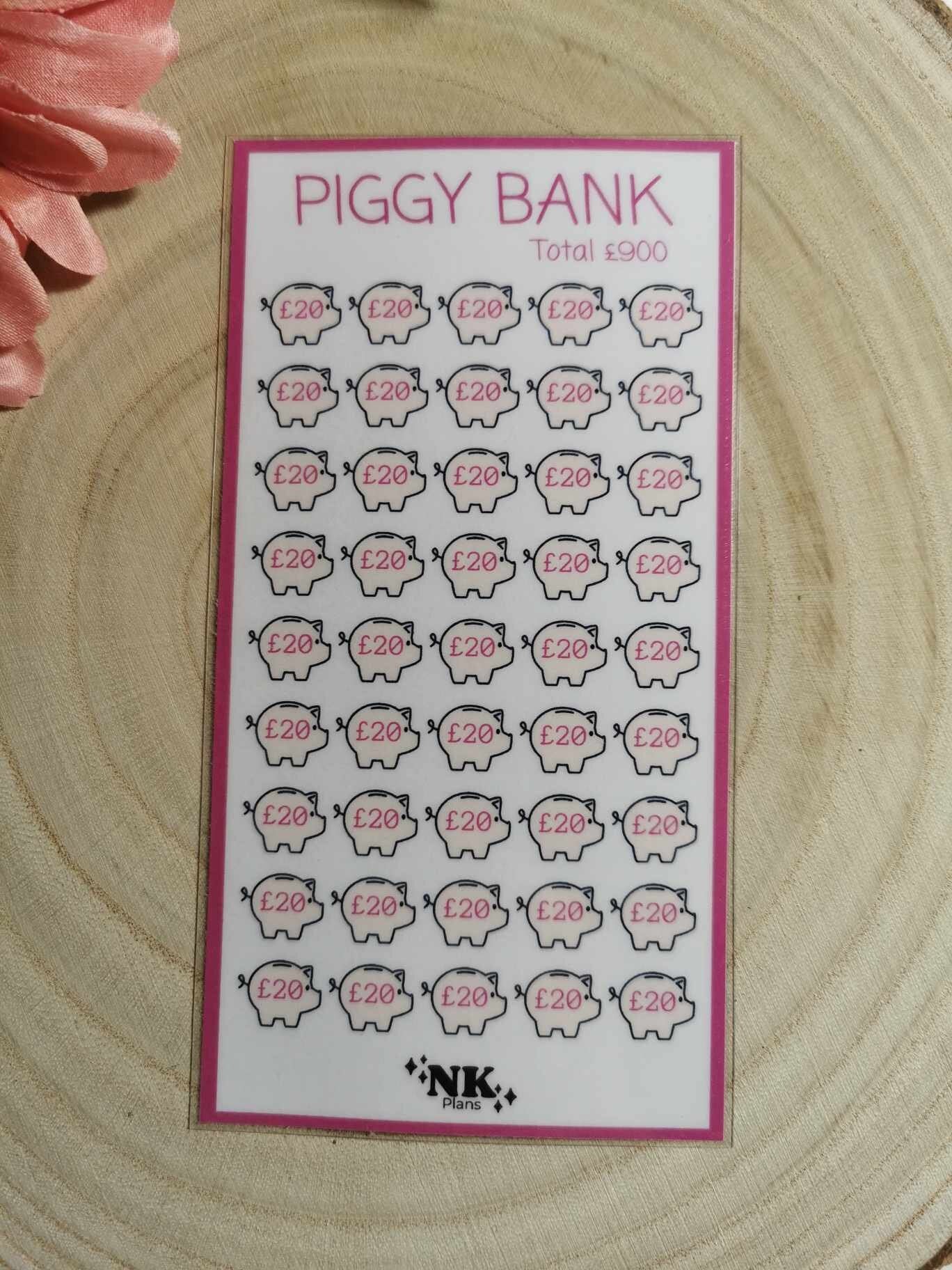 Piggy bank savings tracker. 900 savings tracker, A6 savings tracker. budgeting.