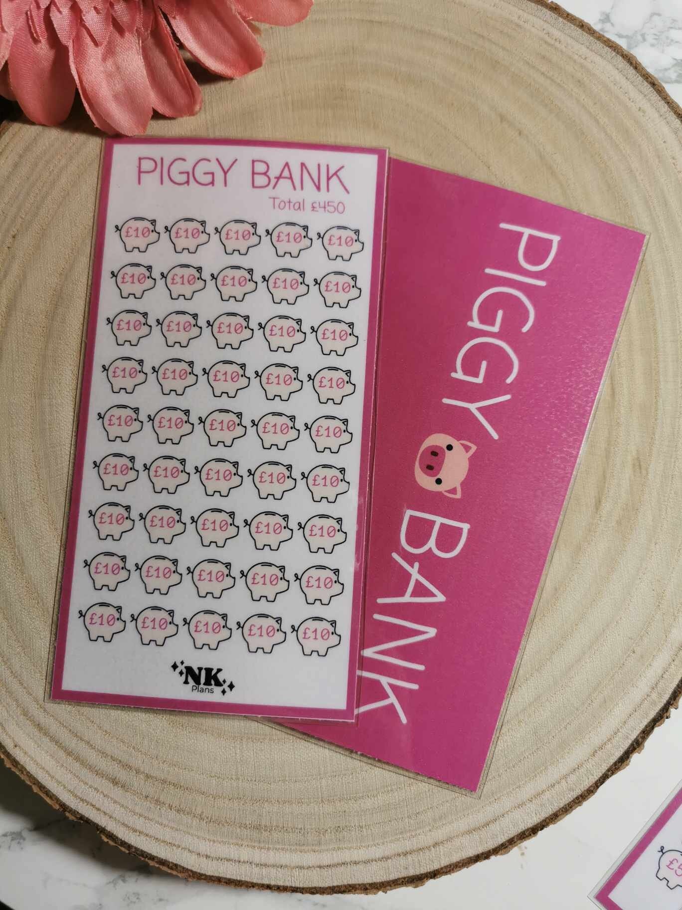 Piggy bank savings tracker. 450 savings tracker, A6 savings tracker. budgeting.